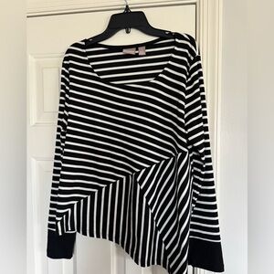Chico's Black and White Striped Long Sleeve Top